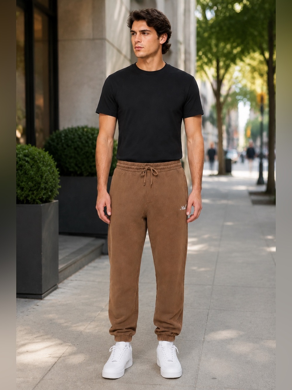 Kith Cotton Sweatpants Taupe Joggers Drawstring Logo Men’s Size L Embroidered
